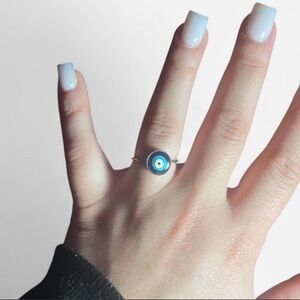 Blue Evil Eye Silver Ring